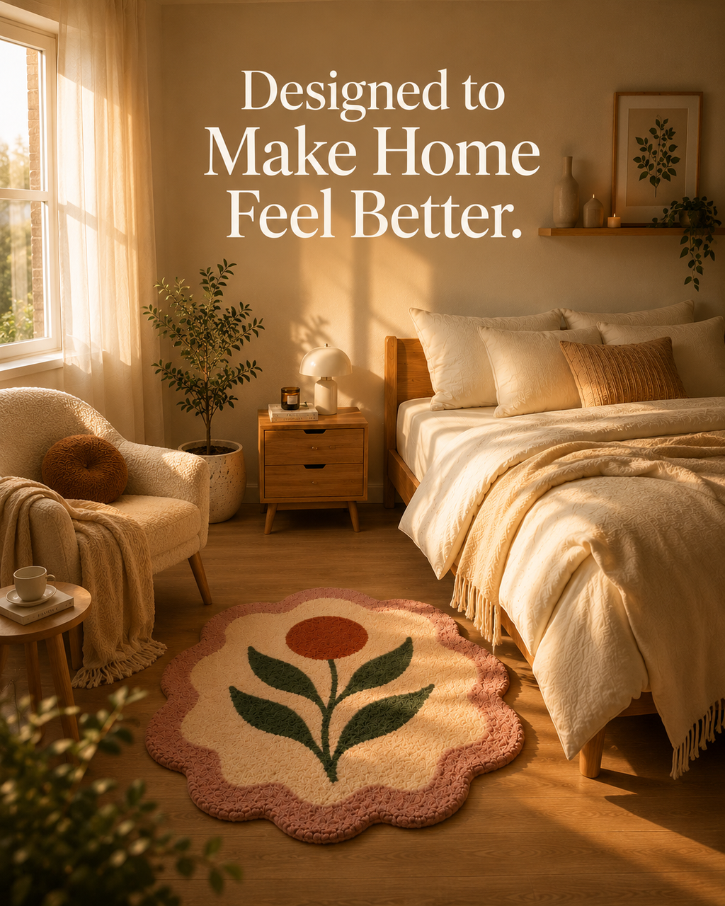 Bloom Flower Tufted Rug | Premium Plush Floral Accent Rug | Soft Decorative Rug