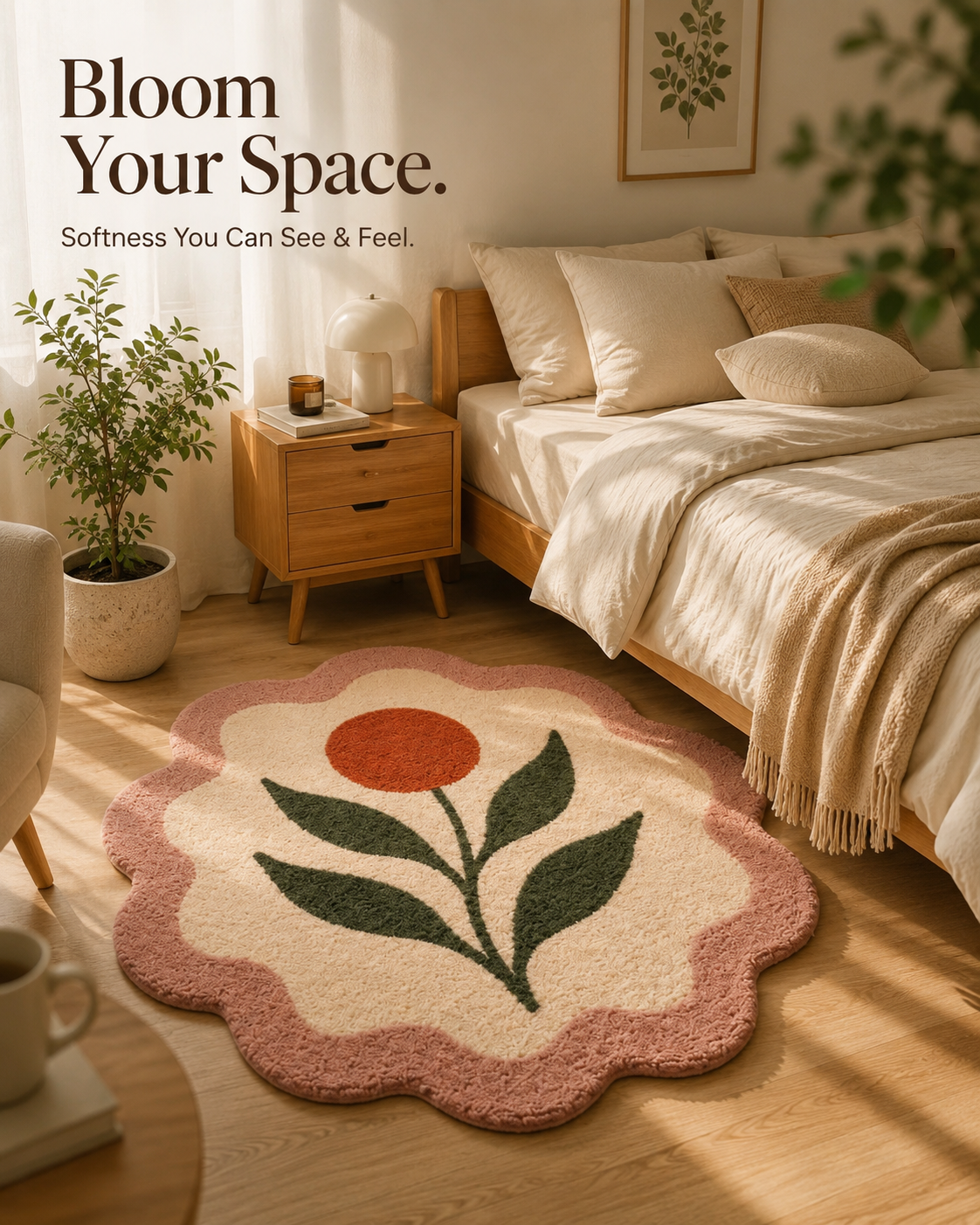 Bloom Flower Tufted Rug | Premium Plush Floral Accent Rug | Soft Decorative Rug