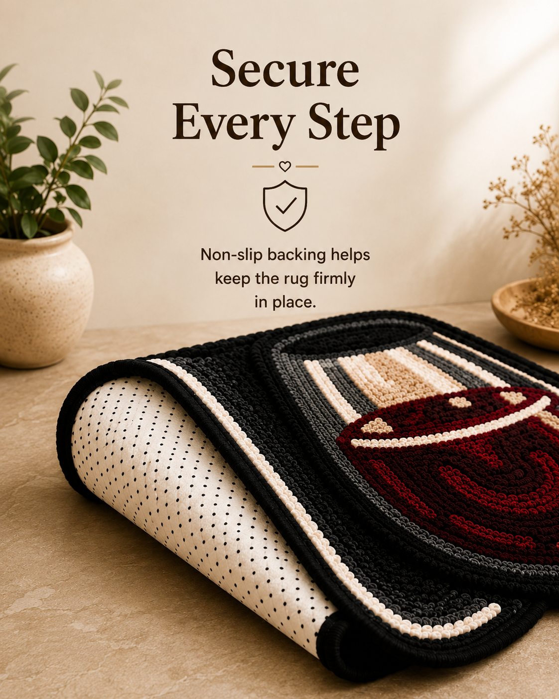 Non-slip backing helps keep the rug firmly in place.