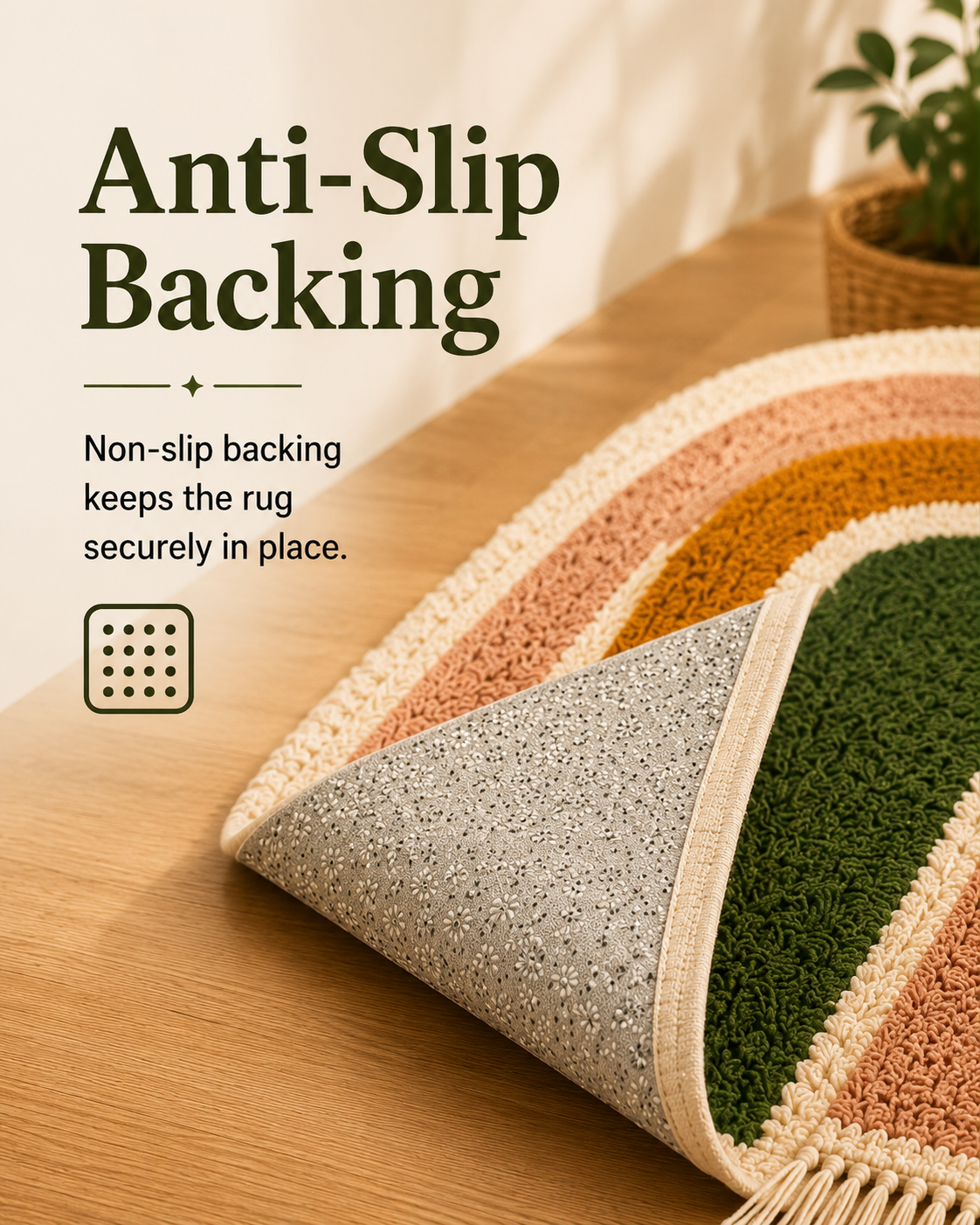 Folded corner revealing the anti-slip backing.