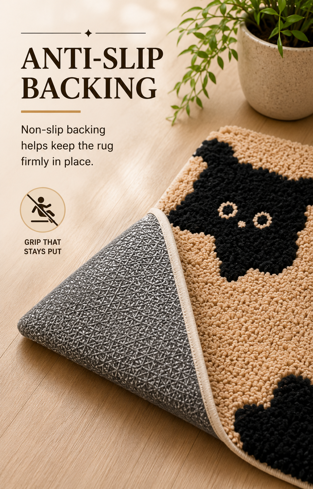 Non-slip backing helps keep the rug firmly in place.