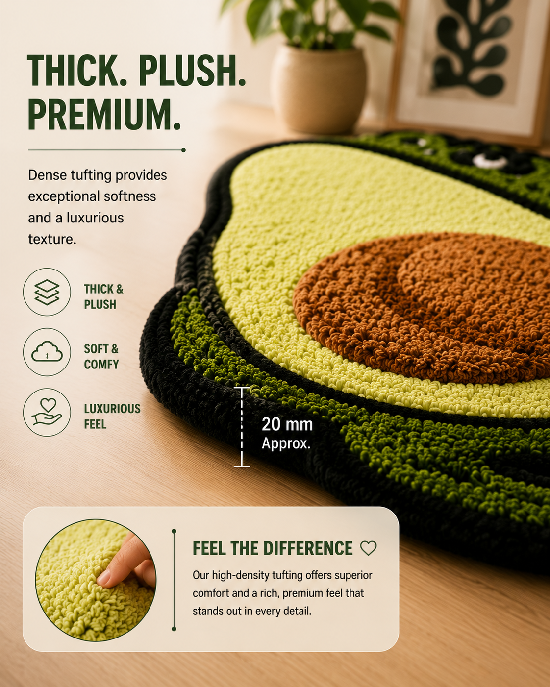Dense tufting provides exceptional softness and luxurious texture.