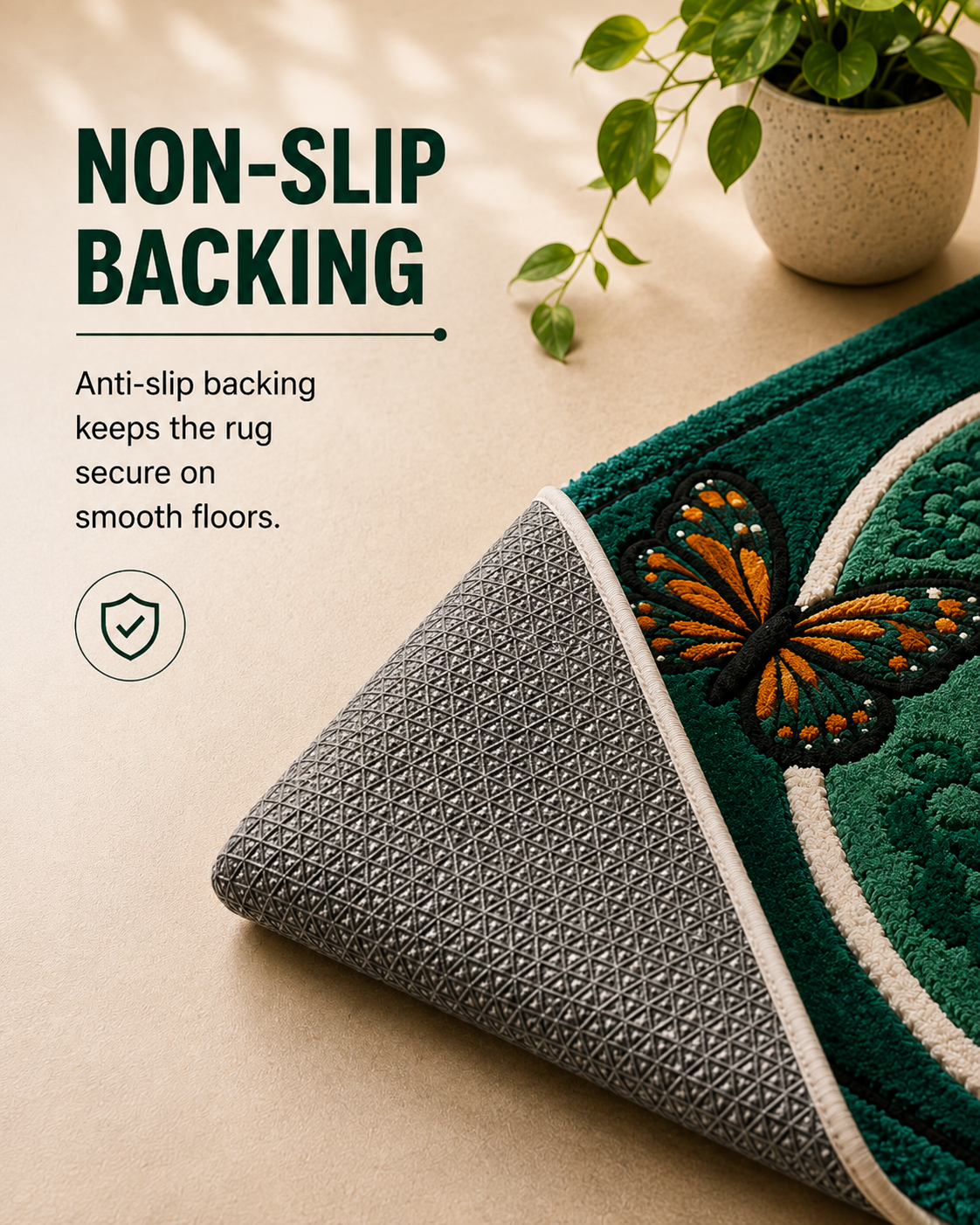 Folded corner revealing the anti-slip backing.
