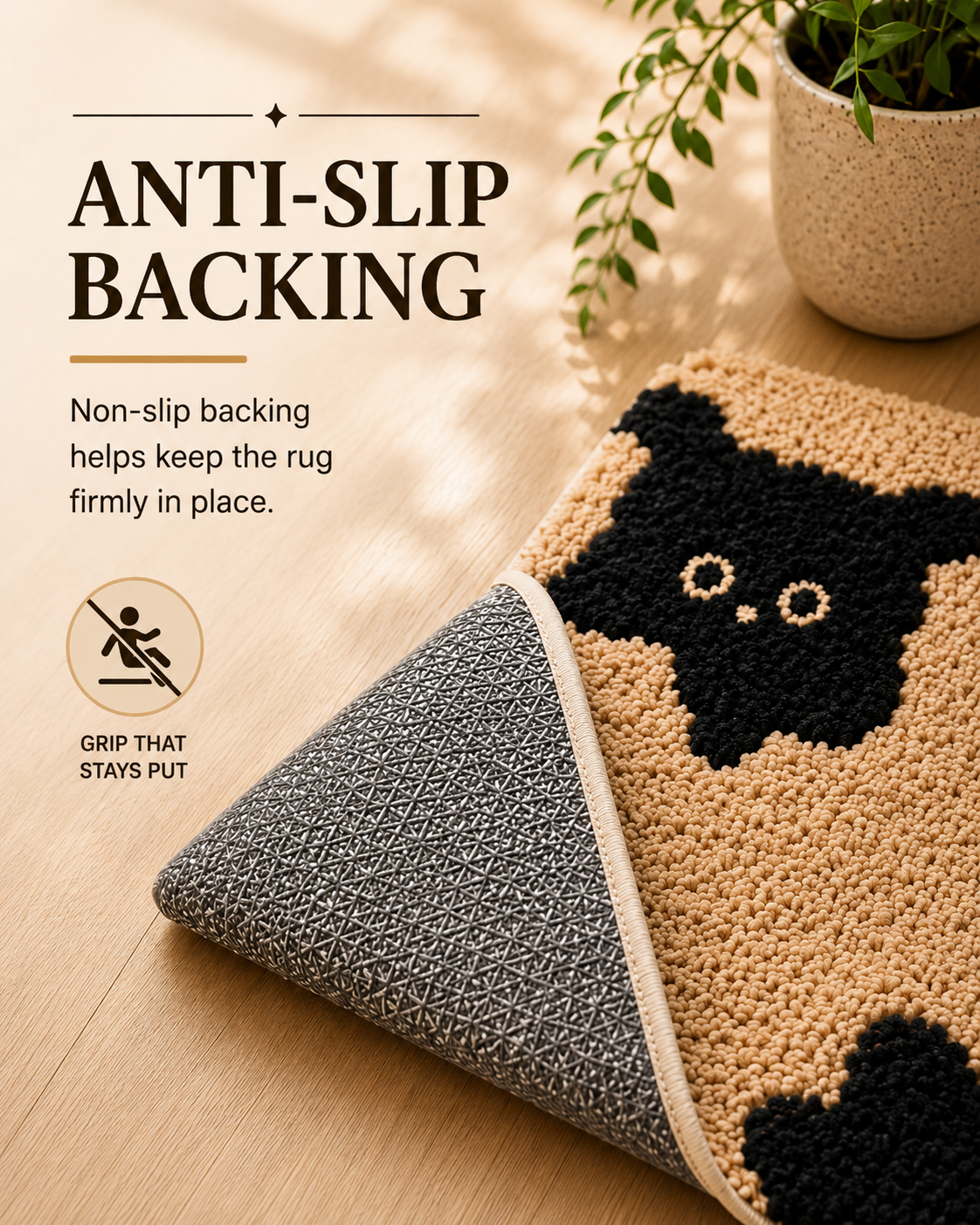 Non-slip backing helps keep the rug firmly in place.