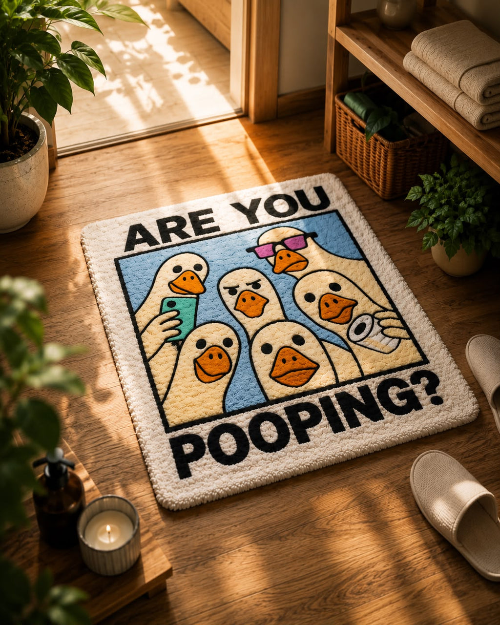"Are You Pooping?" Funny Bathroom Rug – Premium Plush Anti-Slip Bath Mat | Soft & Washable