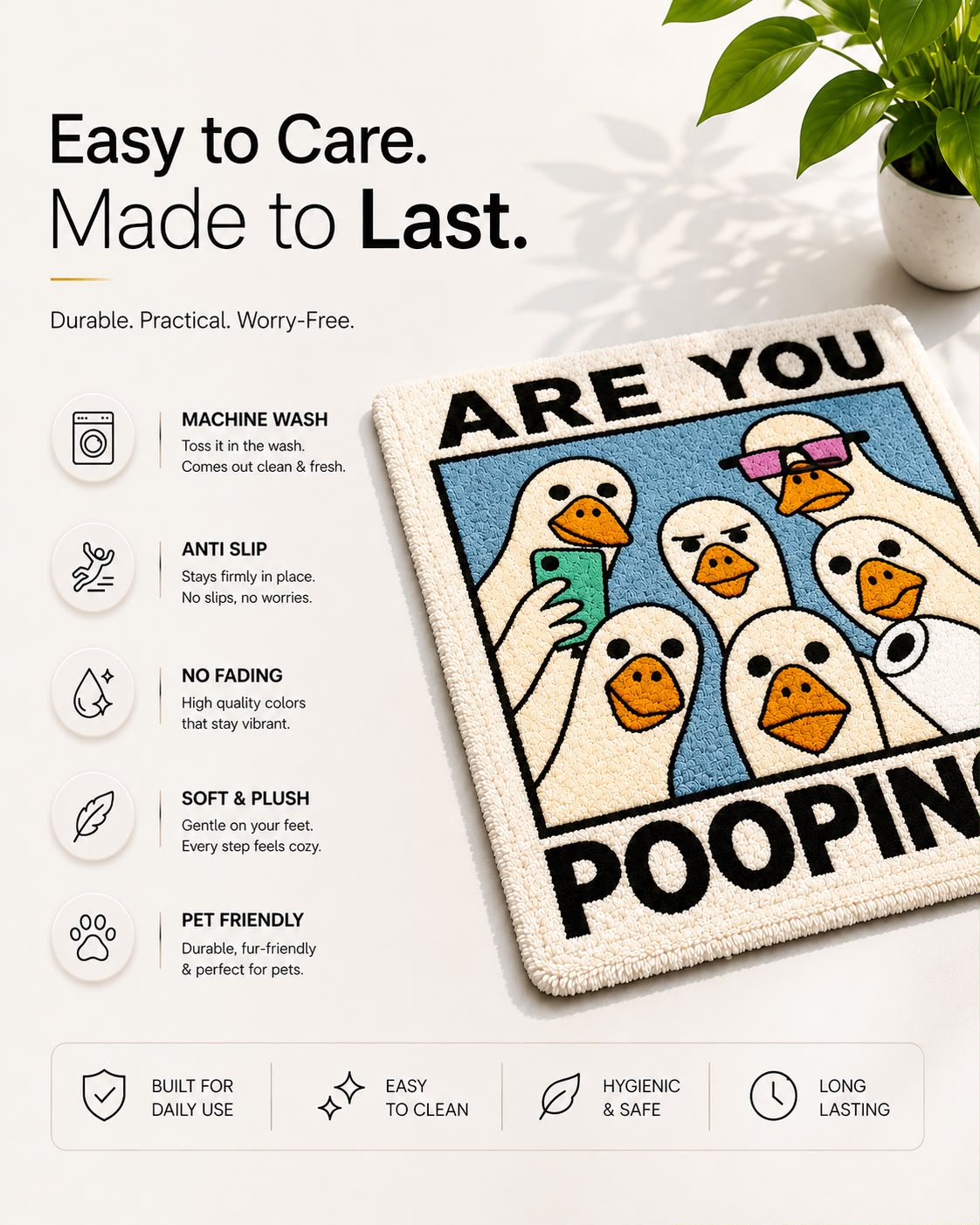 "Are You Pooping?" Funny Bathroom Rug – Premium Plush Anti-Slip Bath Mat | Soft & Washable