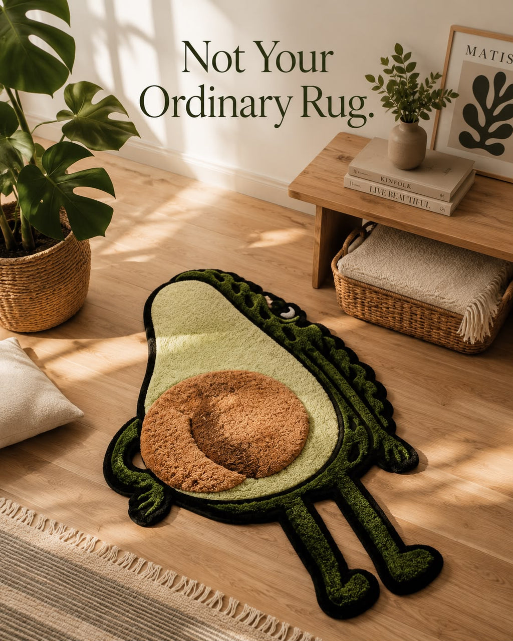 Avocado Tufted Rug | Cute Plush Cartoon Floor Mat | Soft Play Rug for Kids & Modern Homes