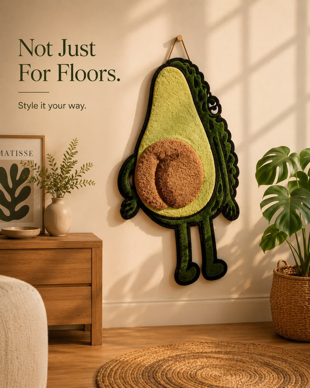 Avocado Tufted Rug | Cute Plush Cartoon Floor Mat | Soft Play Rug for Kids & Modern Homes