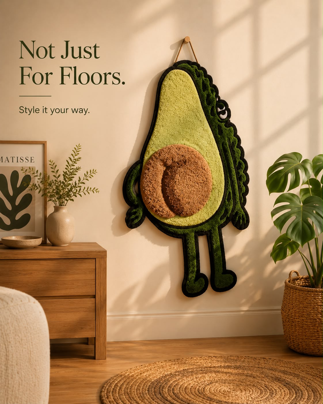 Avocado Tufted Rug | Cute Plush Cartoon Floor Mat | Soft Play Rug for Kids & Modern Homes