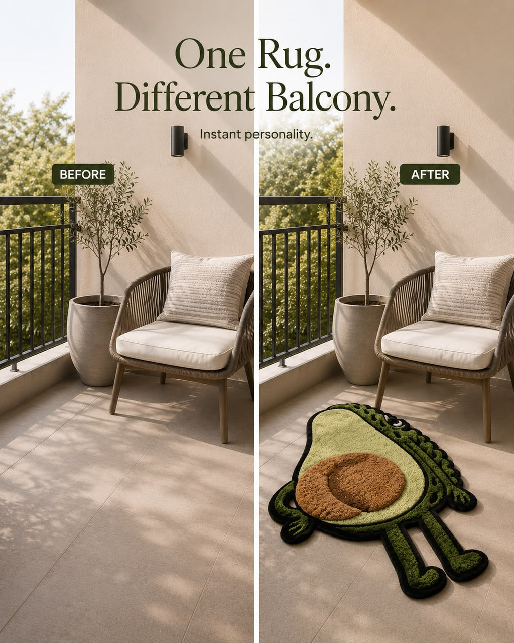 Avocado Tufted Rug | Cute Plush Cartoon Floor Mat | Soft Play Rug for Kids & Modern Homes