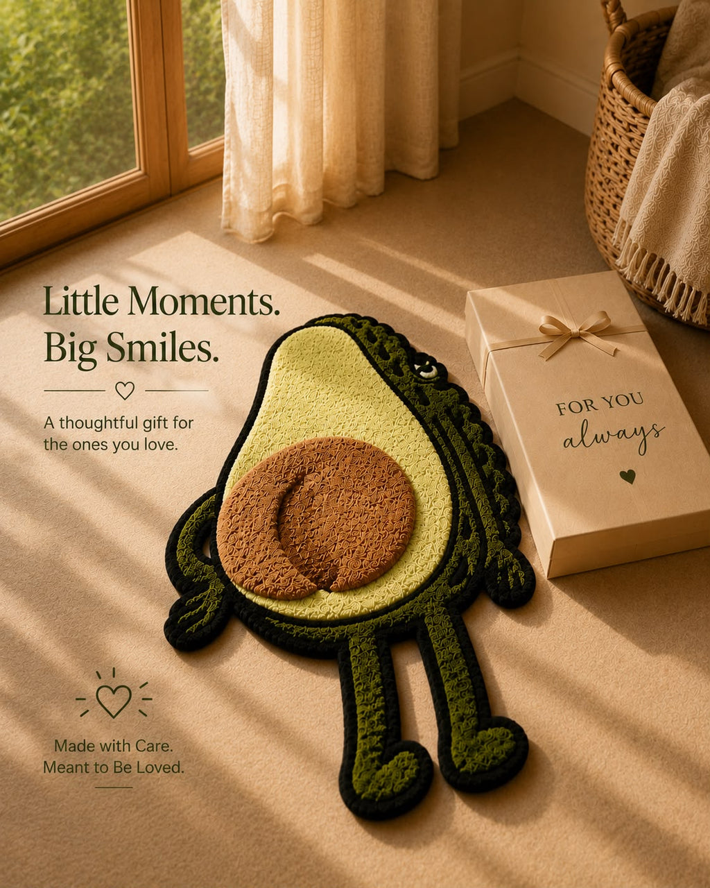 Avocado Tufted Rug | Cute Plush Cartoon Floor Mat | Soft Play Rug for Kids & Modern Homes