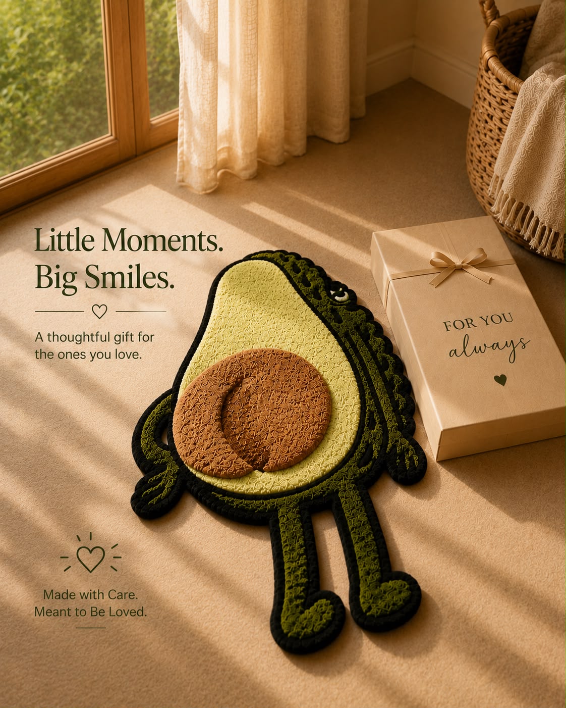 Avocado Tufted Rug | Cute Plush Cartoon Floor Mat | Soft Play Rug for Kids & Modern Homes