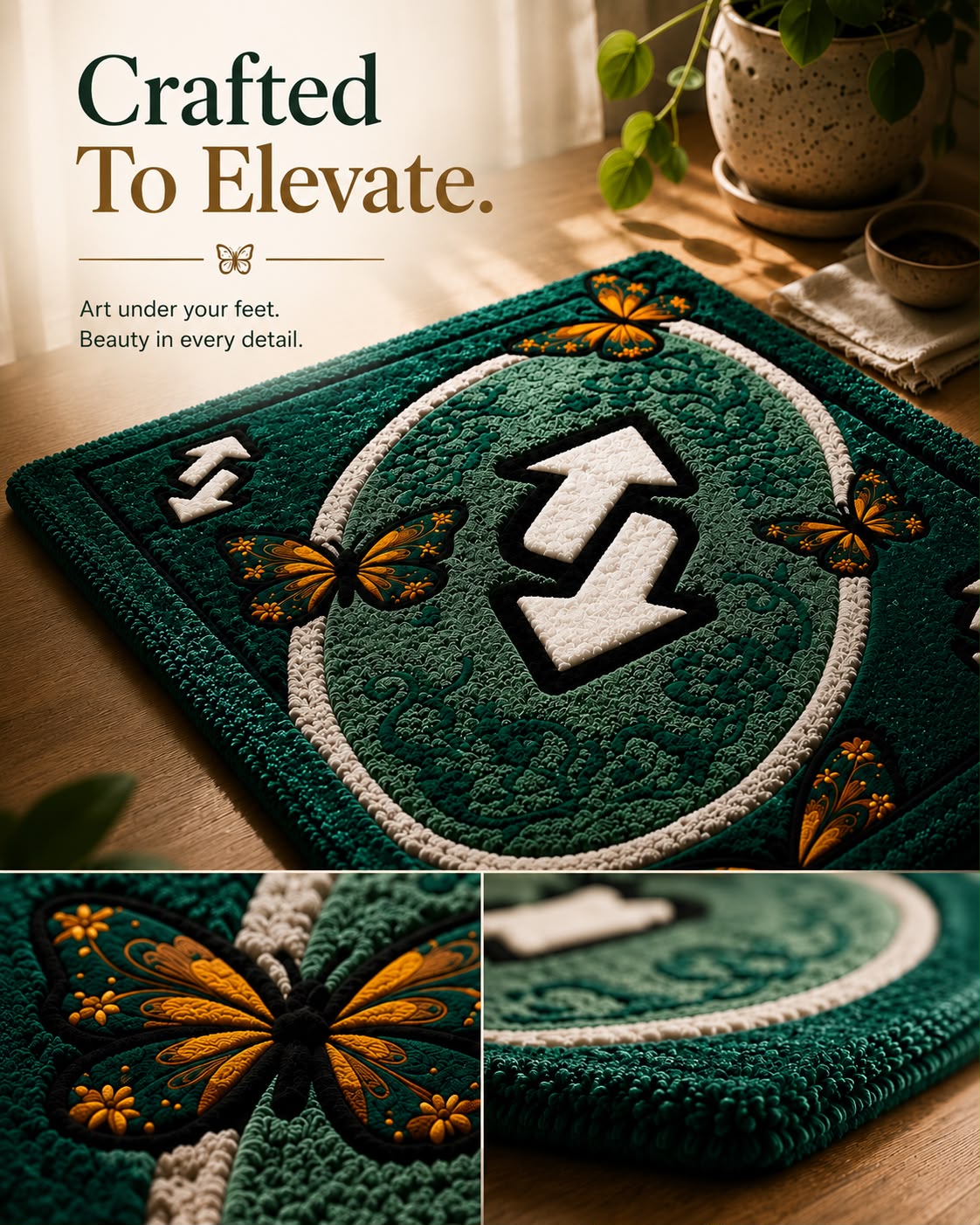 Butterfly Arrow Tufted Doormat | Premium Plush Entrance Rug | Modern Statement Door Mat