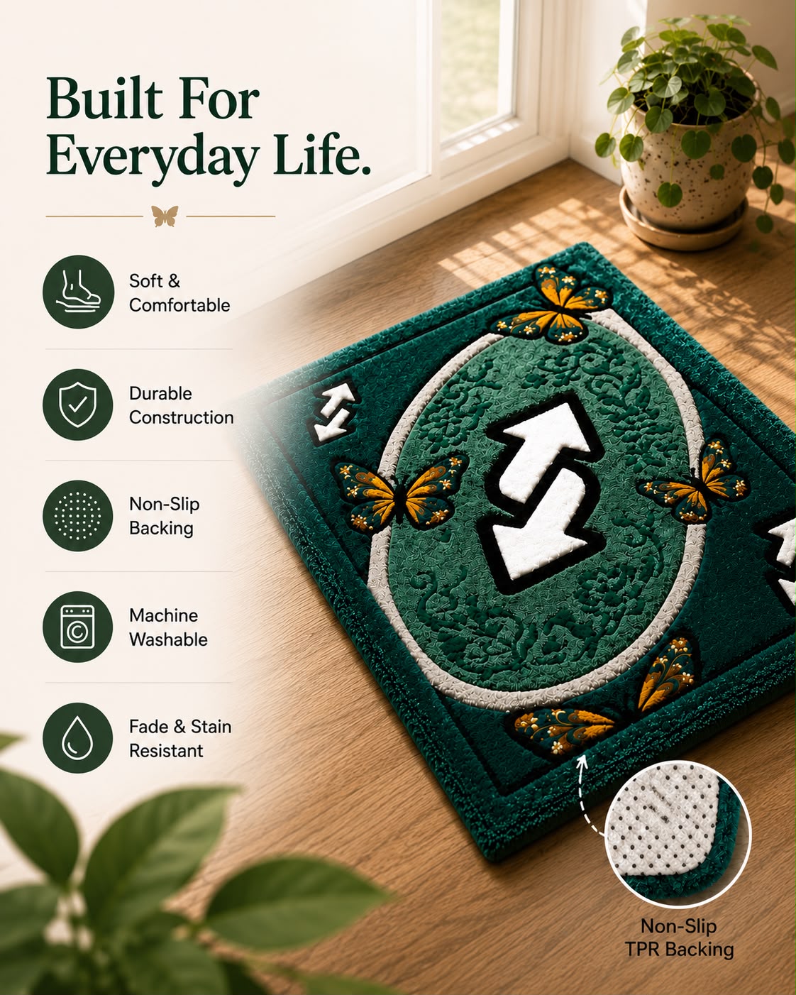 Butterfly Arrow Tufted Doormat | Premium Plush Entrance Rug | Modern Statement Door Mat