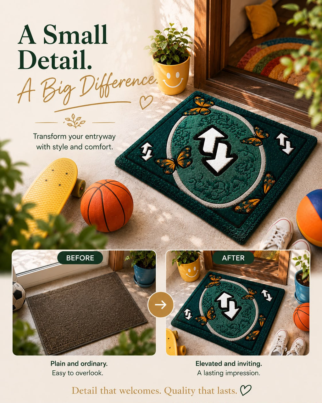 Butterfly Arrow Tufted Doormat | Premium Plush Entrance Rug | Modern Statement Door Mat