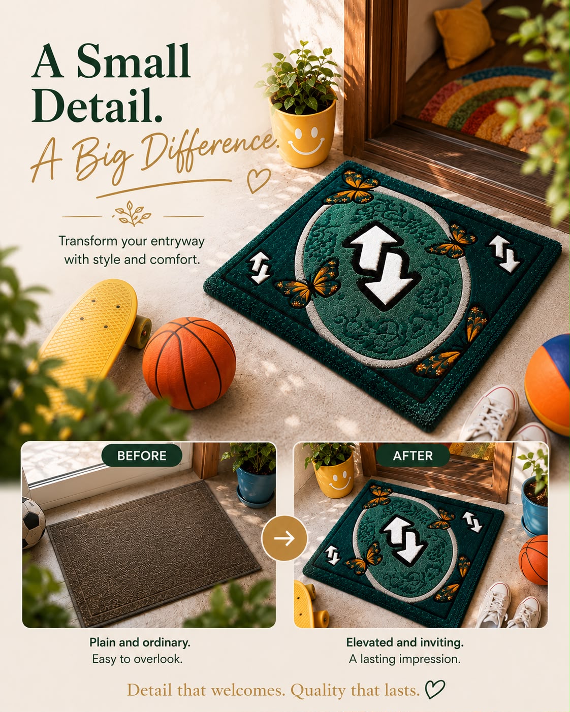 Butterfly Arrow Tufted Doormat | Premium Plush Entrance Rug | Modern Statement Door Mat