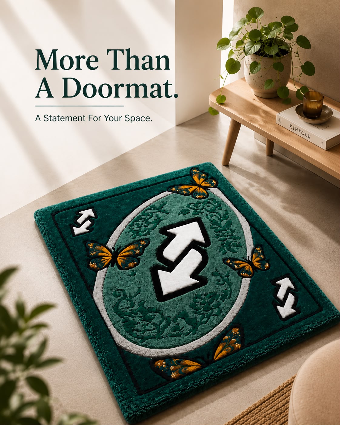 Butterfly Arrow Tufted Doormat | Premium Plush Entrance Rug | Modern Statement Door Mat
