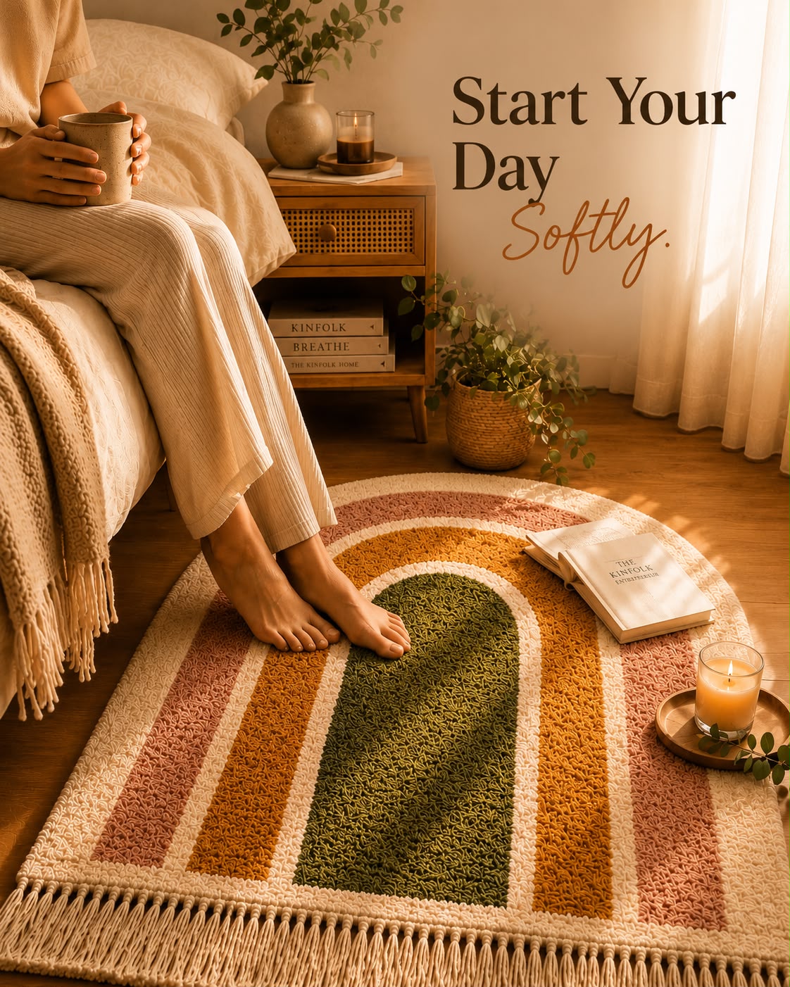 Rainbow Arch Tufted Rug | Soft Plush Boho Bedroom Rug | Premium Scandinavian Home Decor