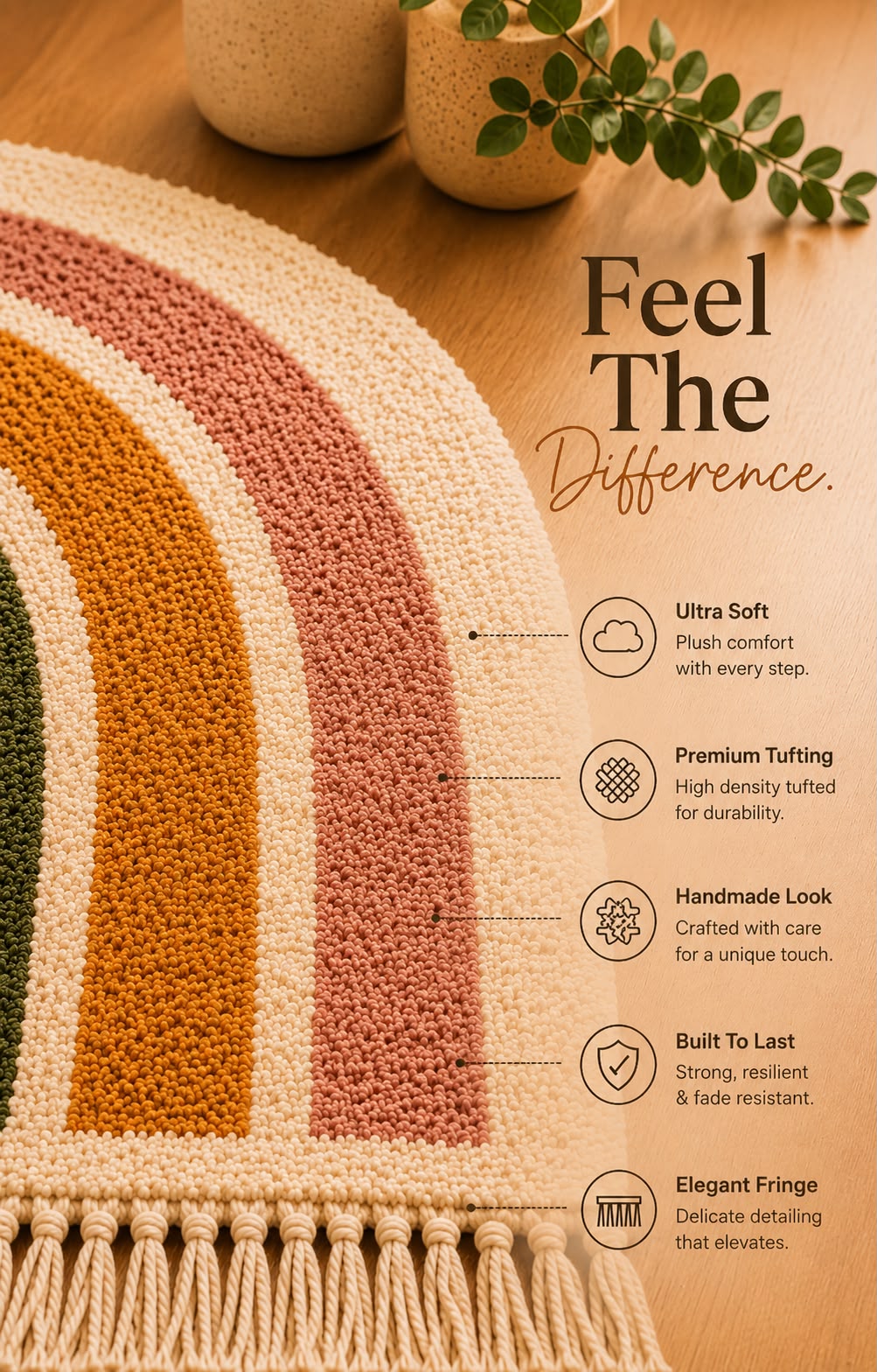 Rainbow Arch Tufted Rug | Soft Plush Boho Bedroom Rug | Premium Scandinavian Home Decor