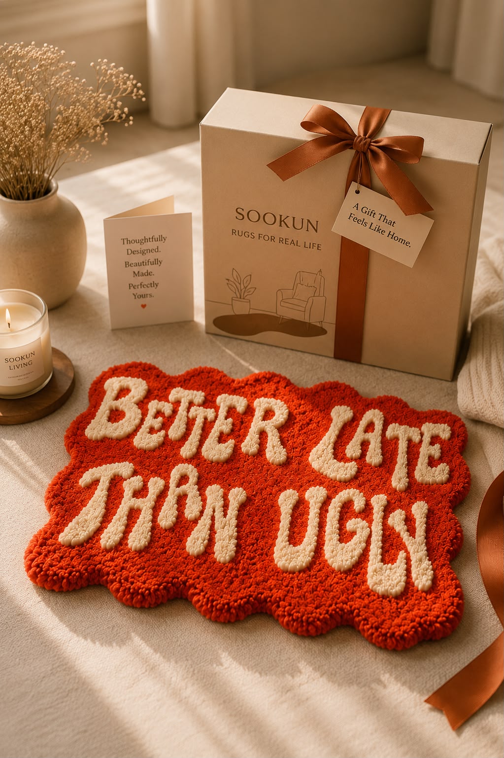 "Better Late Than Ugly" Tufted Rug | Premium Plush Statement Accent Rug (30 × 40 Inches)