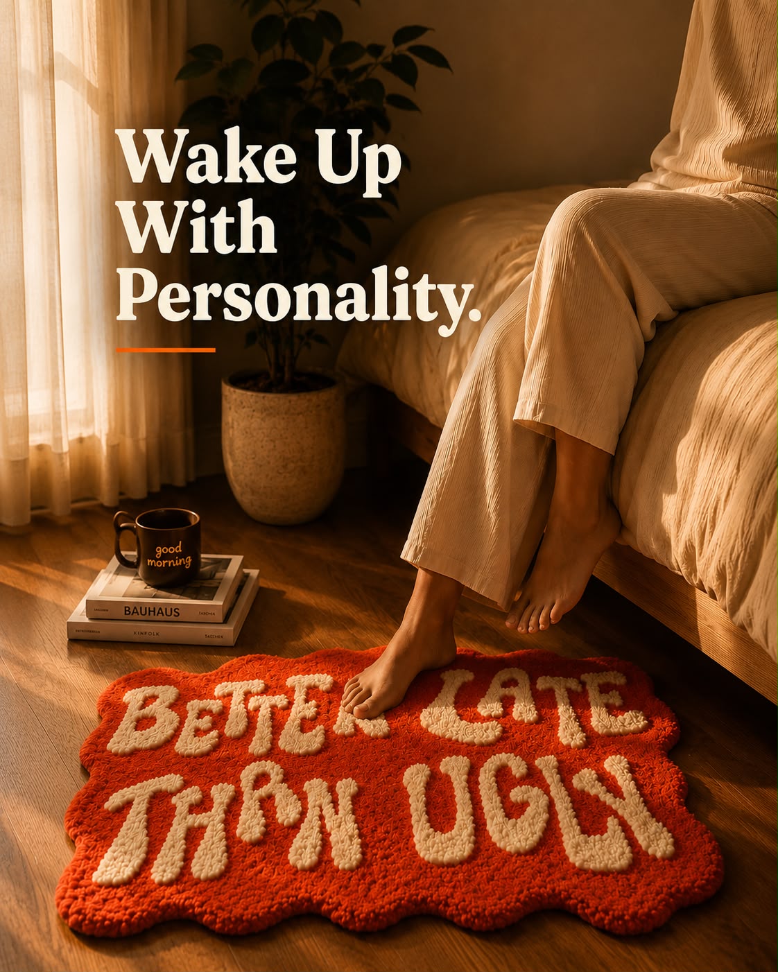 "Better Late Than Ugly" Tufted Rug | Premium Plush Statement Accent Rug (30 × 40 Inches)