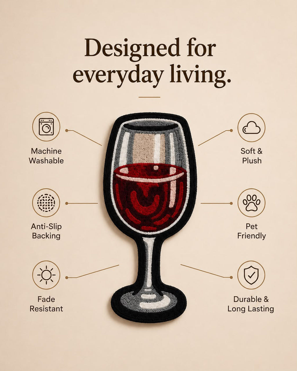 Wine Glass Tufted Rug | Premium Plush Statement Rug | Modern Bar & Kitchen Decor