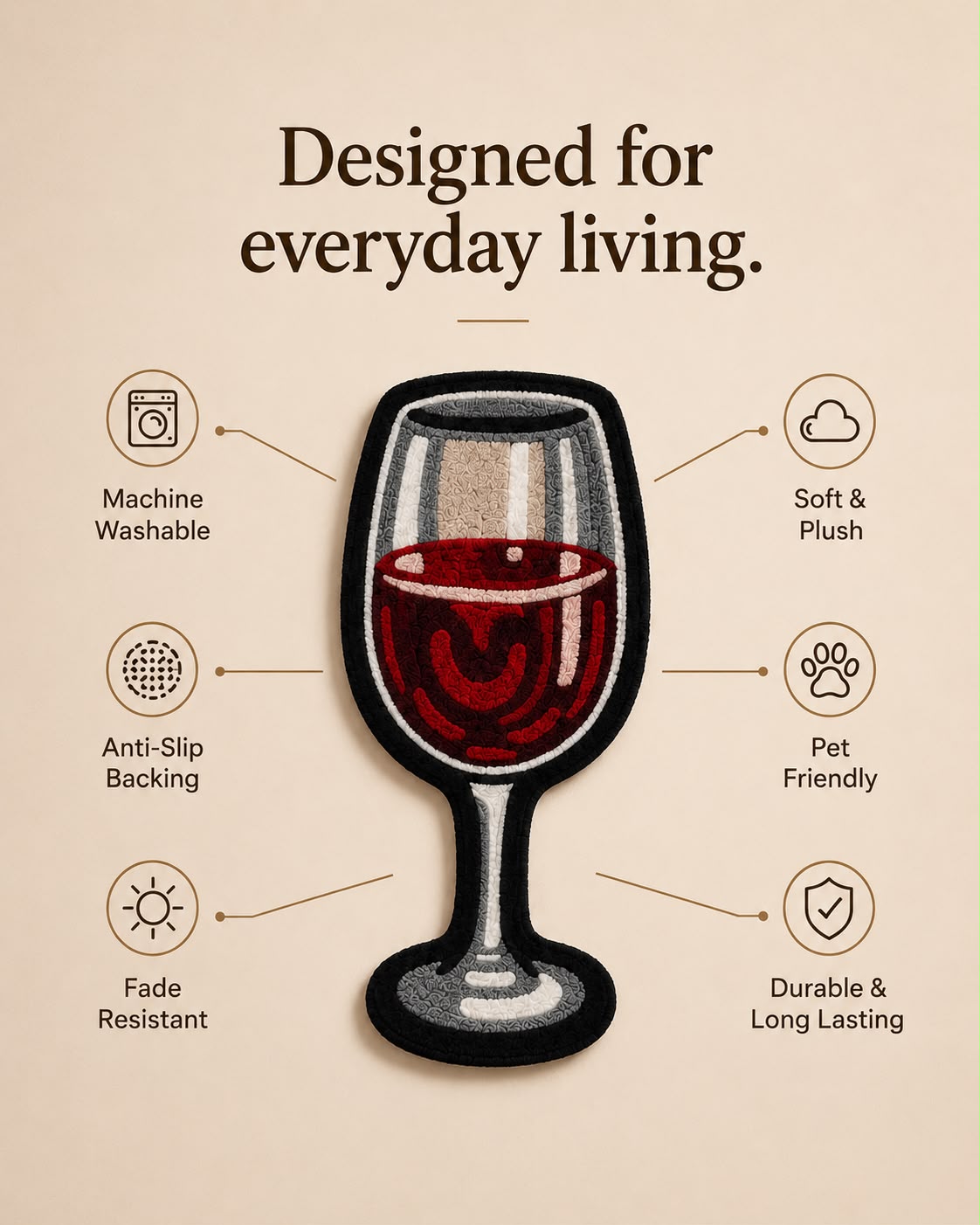 Wine Glass Tufted Rug | Premium Plush Statement Rug | Modern Bar & Kitchen Decor