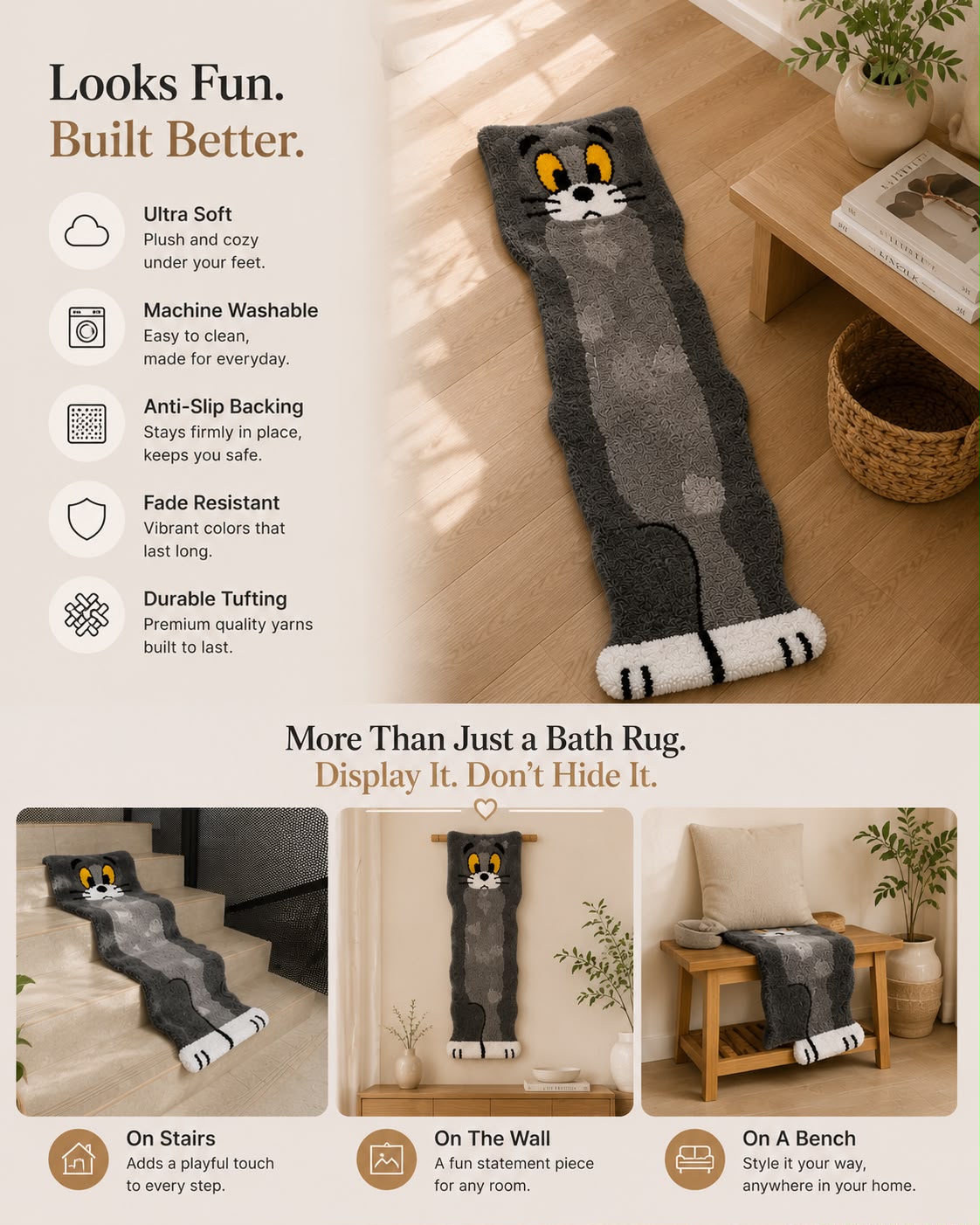 Tom Cat Tufted Runner Rug | Premium Plush Cartoon Rug | Soft Bathroom & Hallway RunnerTom Cat Tufted Runner Rug | Premium Plush Cartoon Rug | Soft Bathroom & Hallway Runner