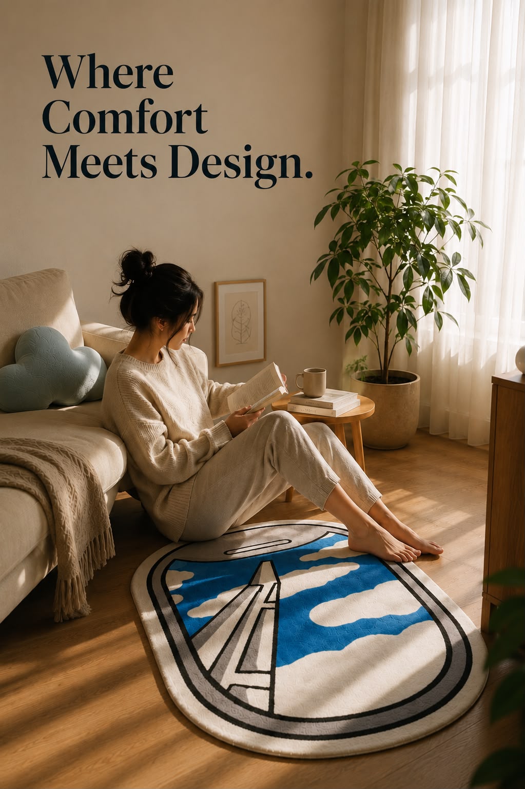 Window View Tufted Rug | Premium Plush Scenic Accent Rug | Modern Minimal Home Decor
