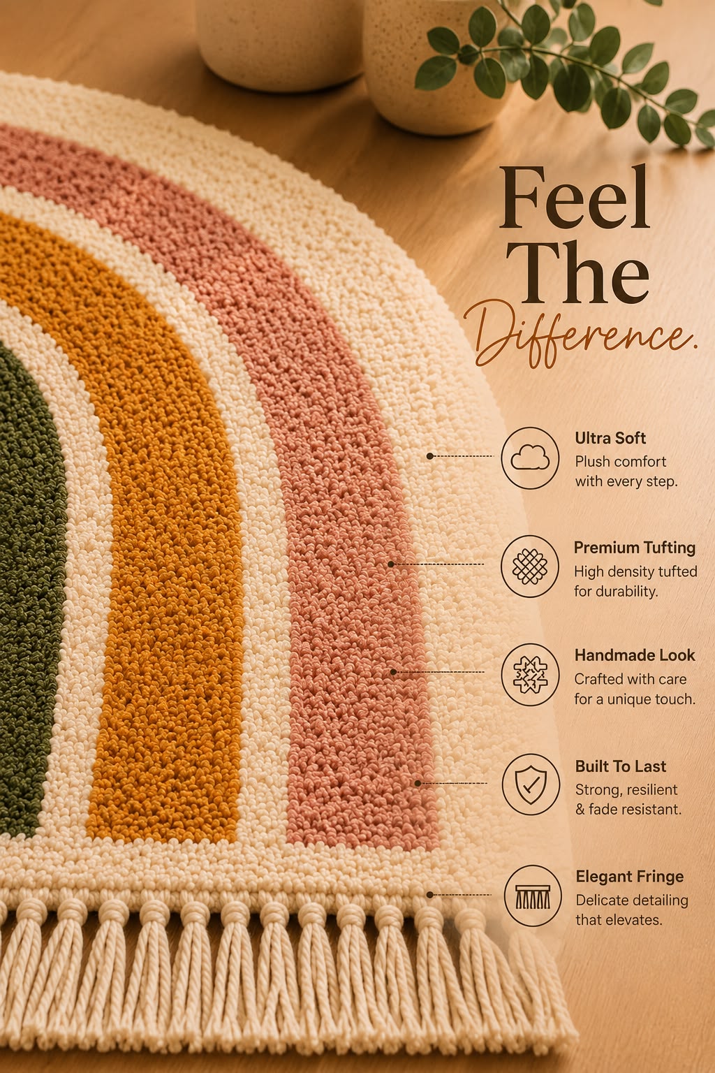 Rainbow Arch Tufted Rug | Soft Plush Boho Bedroom Rug | Premium Scandinavian Home Decor