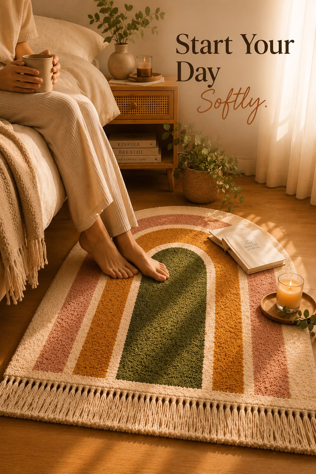 Rainbow Arch Tufted Rug | Soft Plush Boho Bedroom Rug | Premium Scandinavian Home Decor