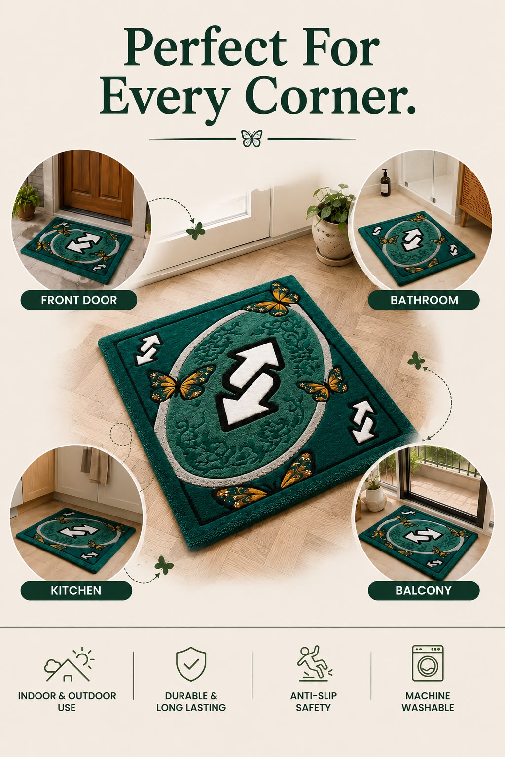 Butterfly Arrow Tufted Doormat | Premium Plush Entrance Rug | Modern Statement Door Mat