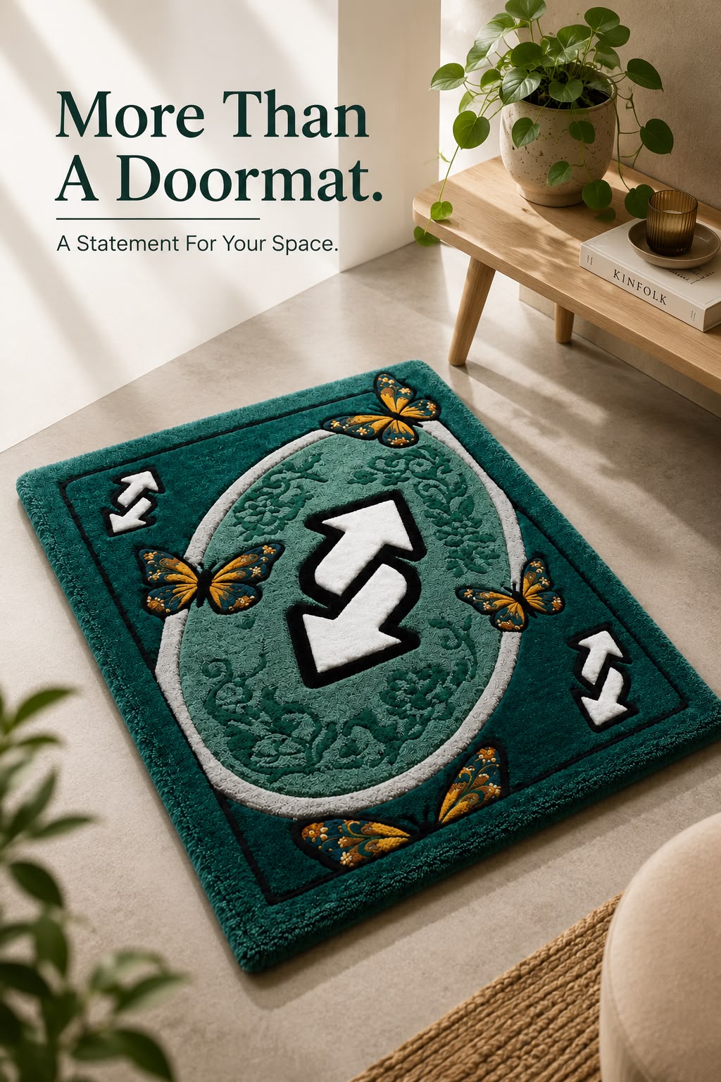 Butterfly Arrow Tufted Doormat | Premium Plush Entrance Rug | Modern Statement Door Mat