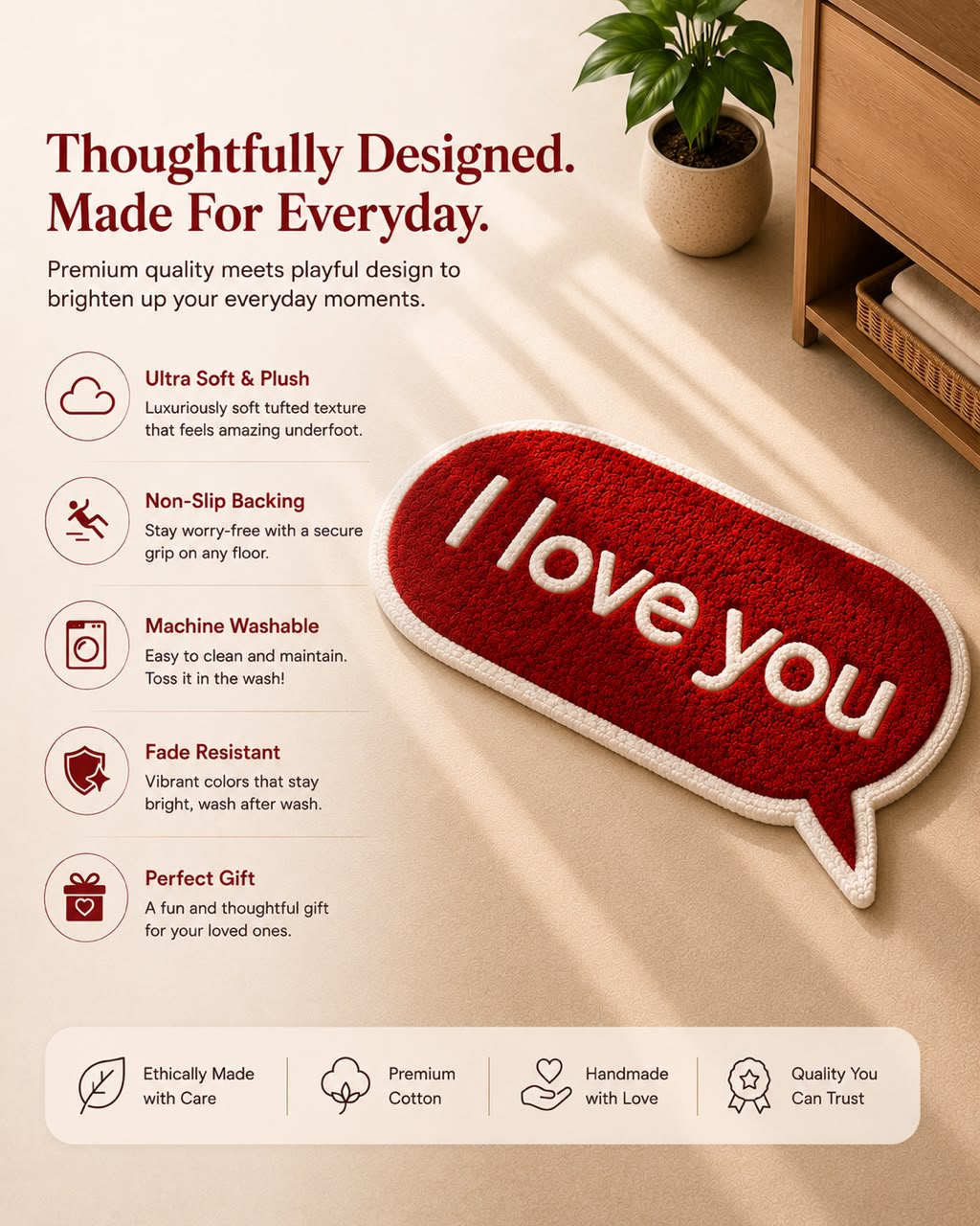 Love You Tufted Runner Rug | Soft Plush Statement Rug | Modern Bedroom & Hallway Decor