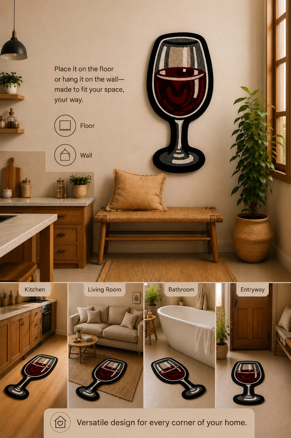 Wine Glass Tufted Rug | Premium Plush Statement Rug | Modern Bar & Kitchen Decor
