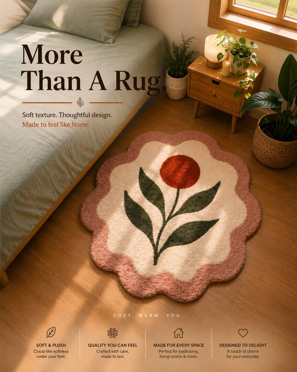 Bloom Flower Tufted Rug | Premium Plush Floral Accent Rug | Soft Decorative Rug