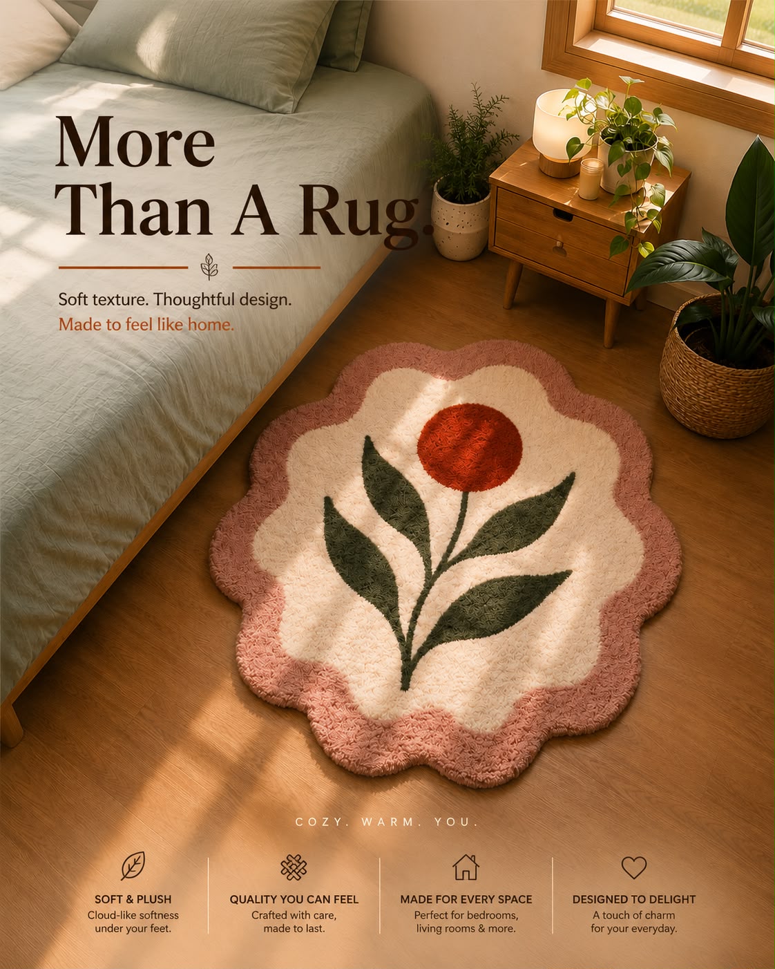 Bloom Flower Tufted Rug | Premium Plush Floral Accent Rug | Soft Decorative Rug